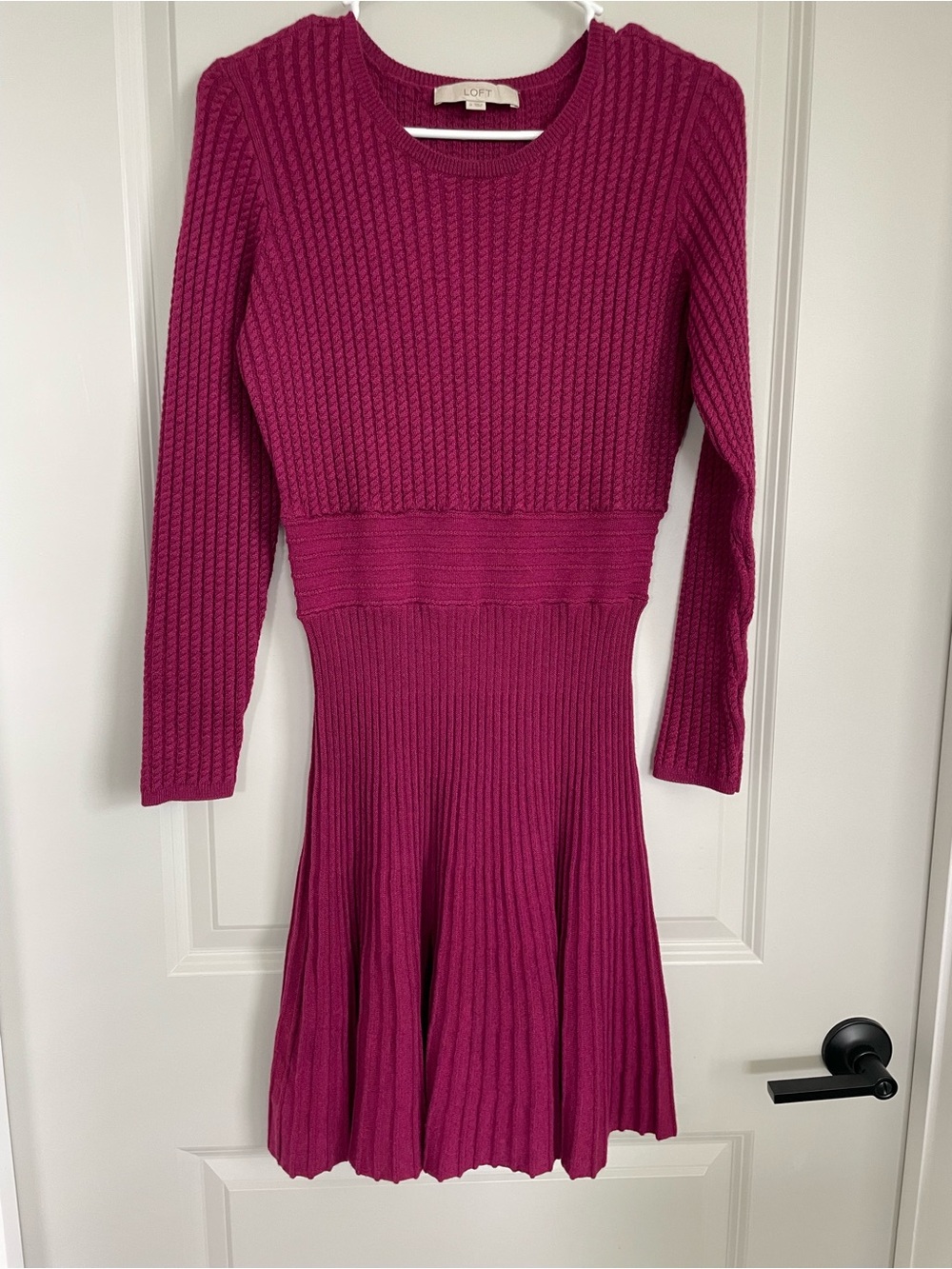 LOFT Merino Wool Blend Knit Fit & Flare Sweater Dress | Magenta | Size M